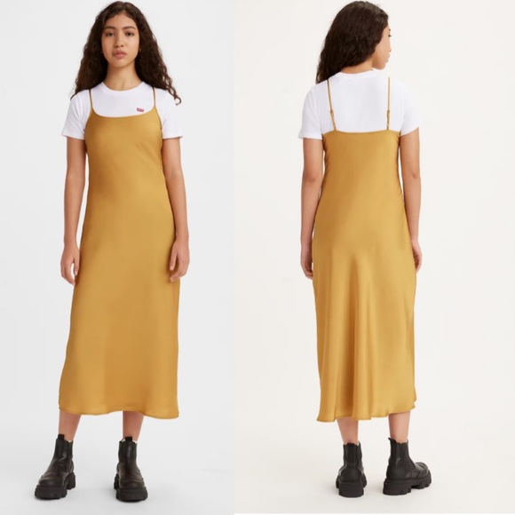 NWT LEVI'S DALIA SLIP DRESS GOLD Satin - Picture 2 of 8